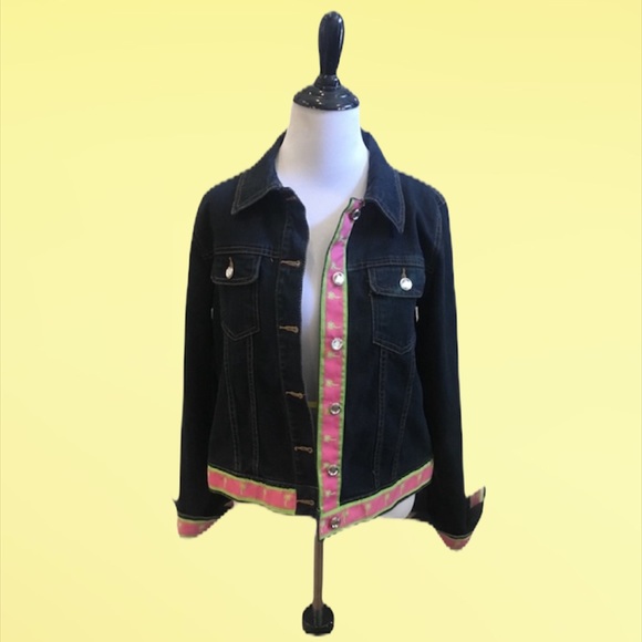 Molly B Denim Preppy Ribbon Trim Jean Jacket Size Medium - Picture 3 of 12